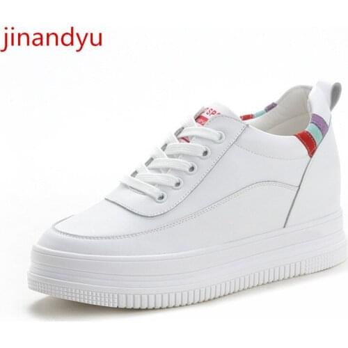 Platform Sneakers Wedges Shoes for Women Genuine Leather Casual Shoes Woman Hidden Heel Hollow Out Fashion White Ladies Shoes