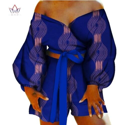 Stock Size Low Price Women Sexy Bow-tie Top&Short Pant Sets African Clothes 2 Pieces Sets Dashiki Women African Clothing WY088