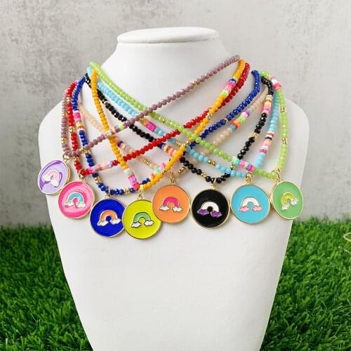 High quality handmade fashion and colorful cartoon festival jewelry beads women lovely rainbow pendant necklace