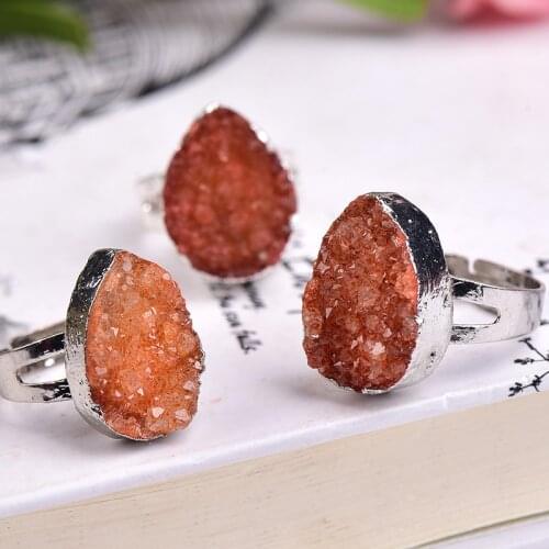 1PC Natural Crystal Cluster Agate Ring Quartz Minerals Jewelry Phantom Quartz For Men Women Gemstone DIY Jewelry Souvenir Gifts