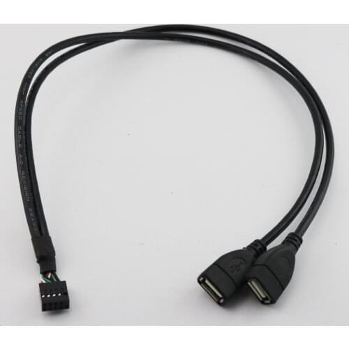 1pcs Motherboard Female 9 Pin Header to Dual USB 2.0 A Female Adapter Cable 50cm