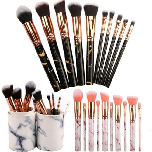 10Pcs Marble Make Up Brushes Set Blusher Concealer Eyeshadow Foundation Makeup Brush Professional Makeup Brush Set Beauty Tools