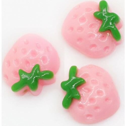 100/50 pcs Kawaii Pink Color Strawberry Resin Simulation Fruit Flatback Cabochon Miniature Food Art Supply Decoration Charm