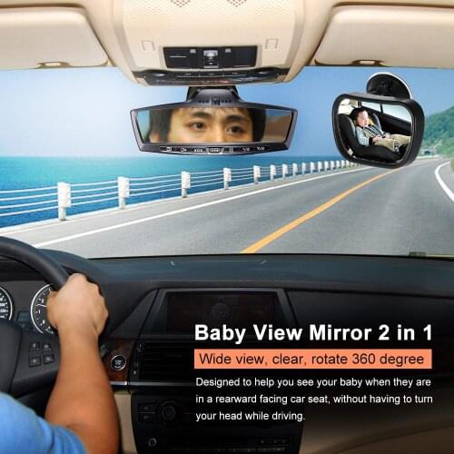 Mini Car Back Seat Baby View Mirror 2 in 1 Baby Rear Convex Mirror Adjustable Car Baby Kids Monitor Safety Reverse Safety Seat