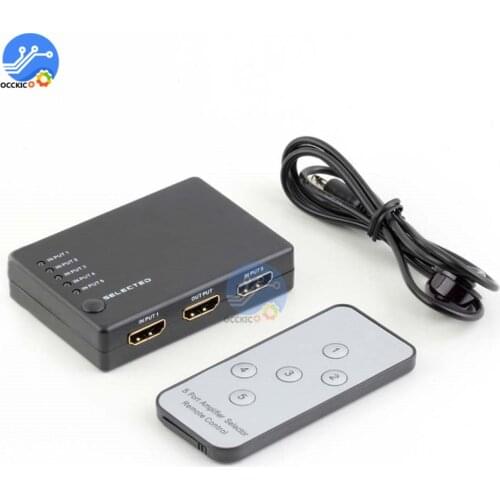 5 to 1 HDMI-compatible Switch Selector 5 In 1 Out 5Port Switcher Splitter with IR Remote Control 1080p for HDTV DVD Adapter