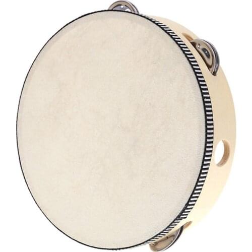 8" Hand Held Tambourine Drum Bell Birch Metal Jingles Percussion Musical Educational Toy