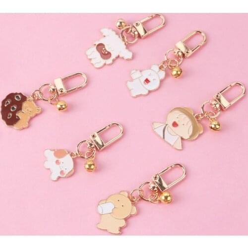 Tiny Puppy Dog Rabbit Bear Keychain with Bell Accessories Cute Pendant Little Girl Backpack Luggage Trinket Key Chain Jewelry