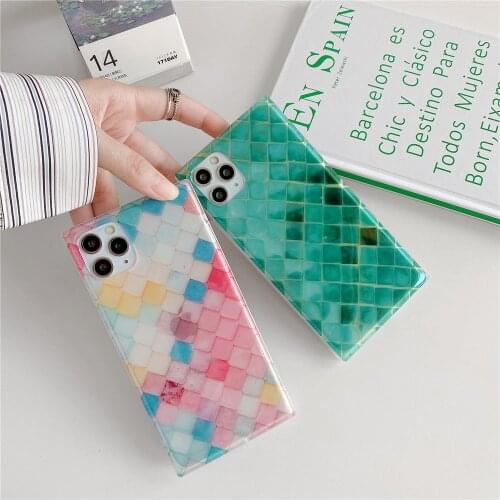 Colorful Fish Scale Square Right angle Phone Case For iPhone 12 11 Pro Max 12 Mini XR XS Max 8 7 Plus Soft IMD Transparent cover