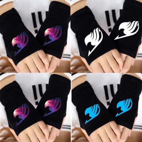 Black Anime Gloves Fairy Tail Warm Winter Gloves Man Fingerless Steampunk Cartoon Knitted Gloves Cosplay Costume Accessories