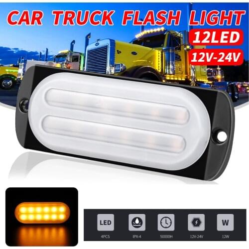 DC12-24V 12LED Cars Truck Strobe Flash Light Emergency Beacon Warning Hazard Lamps Amber