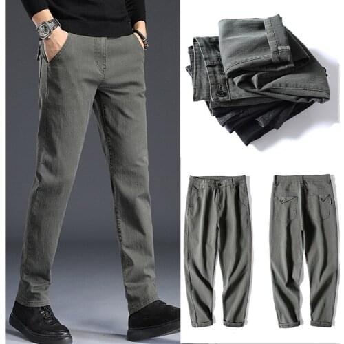 2020 Jeans Men Spring/Autumn Regular Stretch Slim Straight Tube Autumn and Winter Thickening Wear Casual Trousers Joggers Men