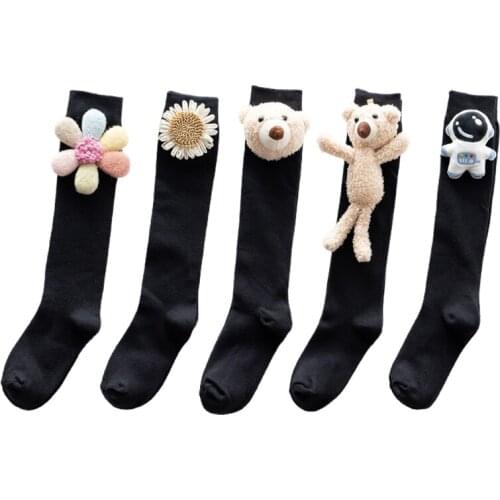 Japanese Lolita Women Girls Knee High Socks Harajuku Kawaii Cartoon 3D Sunflower Bear Doll Student School Tube Stockings