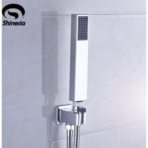 Chrome Polished Handheld Shower Sprayer + 150cm Shower Hose + Holder + Shut-Off Valve Wall Mount
