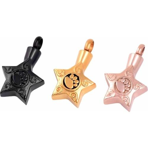 IJD9717 Loss Of Pet Cremation Necklace To Put Ashes Dog Paw Print & Star Stainless Steel Memorial Urn Pendant Keepsake Jewelry