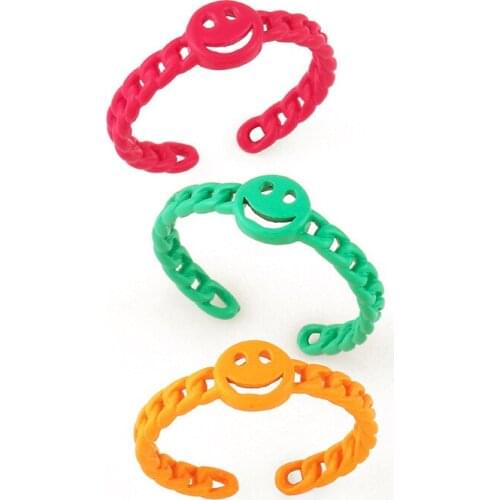JUWANG 2021 Candy Colors Open Rings For Women Men Creative Bohemian Copper Adjustable Smiley Index Finger Ring Fashion Jewelry