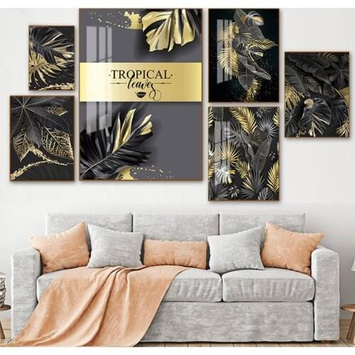 Golden Plant Picture Nordic Canvas Painting Wall Art Tropical Leaves Posters and Prints for Modern Home Living Room Decor