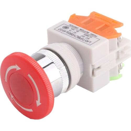 Mushroom NC NO DPST Latching Emergency Stop Push Button Switch 4 Pin AC 600V 10A