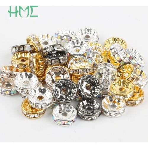 50Pcs 6mm Gold Silver Color Crystal Rhinestone Rondelles Round Loose Spacer Beads For Jewelry Making Accessories DIY Bracelet
