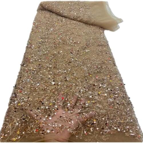 SJ Lace Sequins Tulle French Net Lace Fabric 2021 High Quality Lace Beaded Bridal Nigerian Tulle Lace Wedding Dress Sewing r5-89