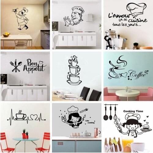 Kitchen Vinyl Wall Sticker For Home Decor Dining Room Decoration Cuisine/Wine/Coffee Wall Decals Stickers Mural Muursticker