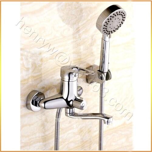 L15812 - Luxury Wall Mounted Chrome Color Brass Material Bath Shower Faucet with Hand shower & Hose