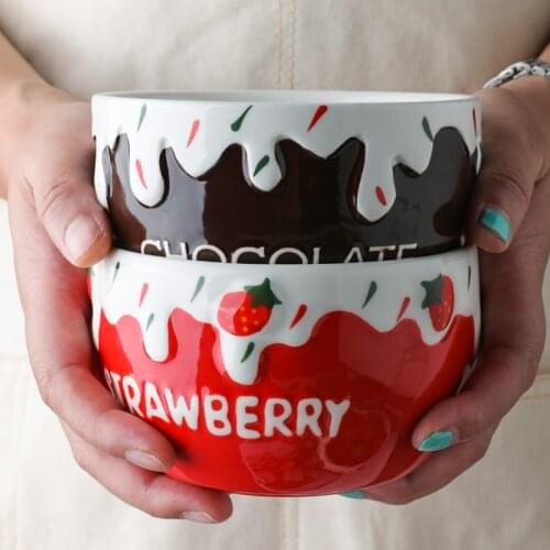 Cute Strawberry Salad Plate Breakfast Bowl Milk Mug Dinner Plates Ceramic Dishes