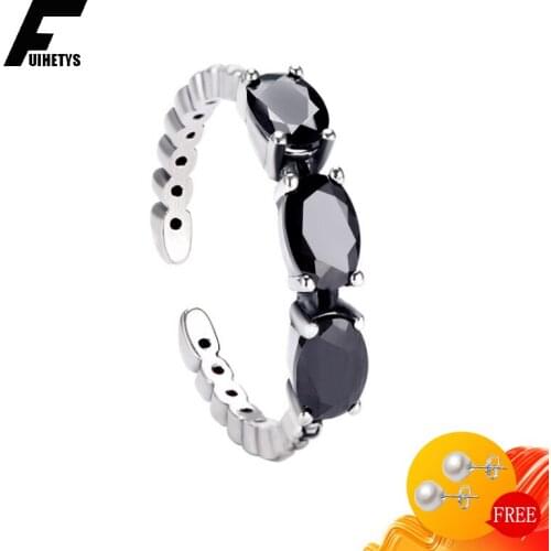 Trendy Ring for Women S925 Silver Jewelry with Obsidian Gemstone Open Finger Rings Wedding Party Bridal Gift Ornaments Wholesale