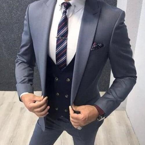 Fashion Handsome Tailor Made Grey Men Suit OversizeSlim Fit Tuxedo Groomsmen For Wedding Dress Dinner Beach Party Male Clothing