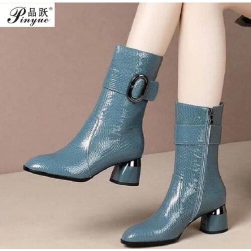 New Fashion High Heels Boots Women Heeled Shoes Black Sexy Ladies Patent leather middle boots