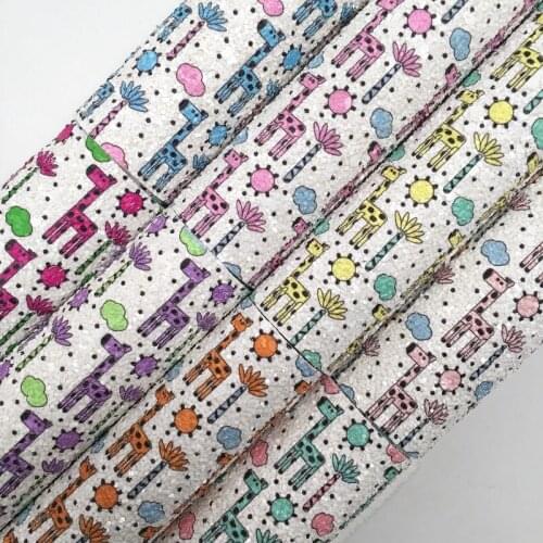 Onefly Wholesales Dropshipping Leather Supplier giraffe Chunky Glitter Faux Vinyl Leather Fabric Felt Backing For Bow DIY FZ080