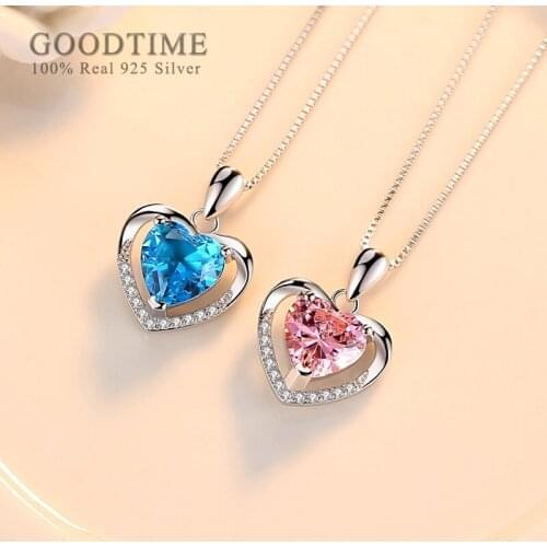 Luxury Women Pendant 925 Sterling Silver Necklace Rhinestone 3A Pink Zirconia Necklace Silver Jewelry For Wedding Party