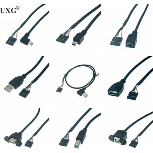 USB 2.0 B Type Female socket Printer Panel Mount to Pitch 2..54mm 5pin mini micro USB Housing PCB Motherboard Dupont Cable 0.5m