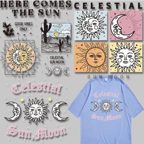 Sun and Moon Iron-on Transfers Washable Patches for Kids Clothing Jacket Stickers on Clothes Heat Transfer printing