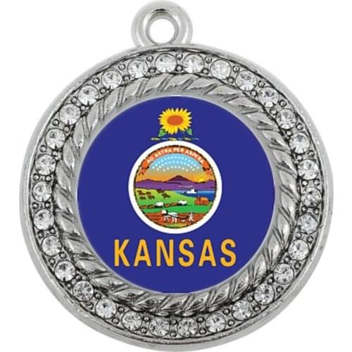 KANSAS FLAG CIRCLE CHARM for making antique silver plated jewelry