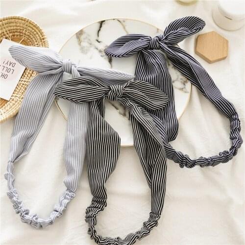 Fashion Striped Print Headband Baby Rabbit Ear Bow Hairband Turban Hairband Girls Women Hair Accessories Boho Headwear Headband