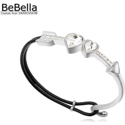 Romantic Heart shape Cupid crystal Rhodium Plated bangle Made with Austrian Crystals from Swarovski for Christmas gift