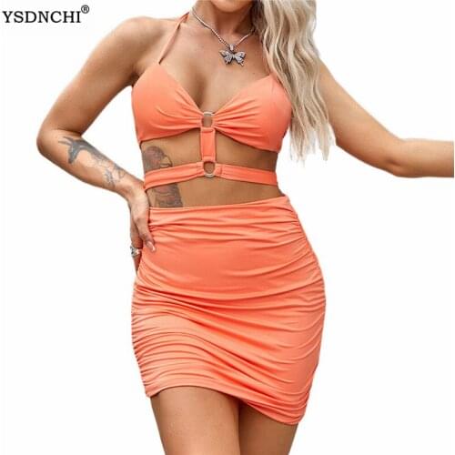 YSDNCHI Sexy Dress Women Streetwear Sleeveless Skinny Slim Bodycon Vestido Hot Short Solid Hollow Out V Neck Party Backless