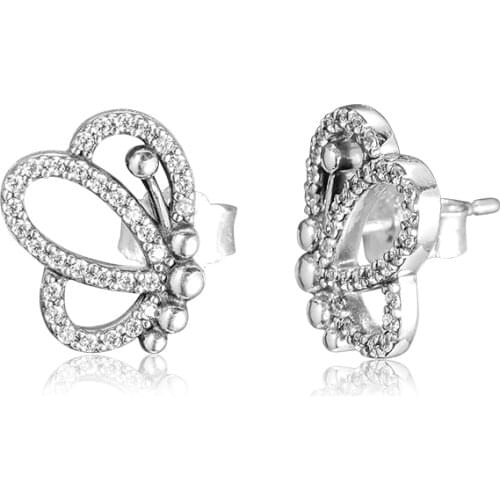 Spring Butterfly Outlines Earring Studs Sterling Silver Jewelry Woman DIY Fashion Jewelry Party Earrings