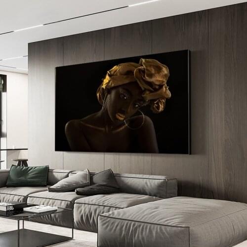 Modern Africa Black Gold Women Oil Painting on Canvas Wall Art Posters Prints Wall Pictures for Living Room Home Wall Cuadros