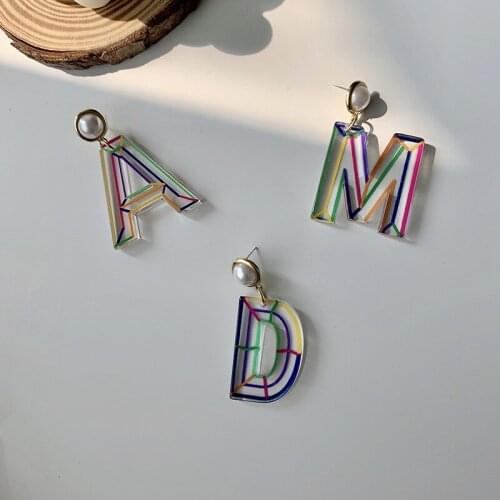 SRCOI New Trendy Simple Acrylic Earrings Temperament Fashion Colorful Letter Earring Women Daily Party Jewelry Accessories