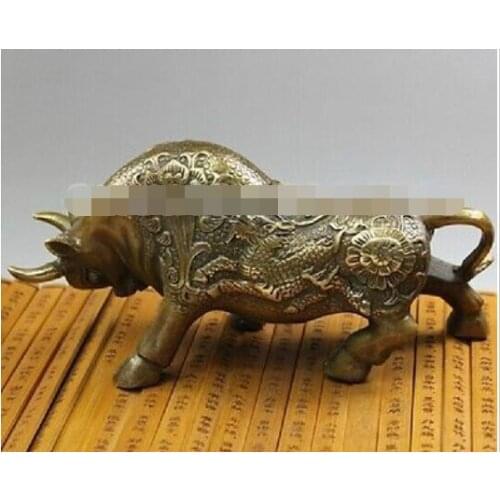 Crafts Home Furnishing Arts pure copper NICE Wall Street Chieese Bronze Kylin Bull OX Statue Figure