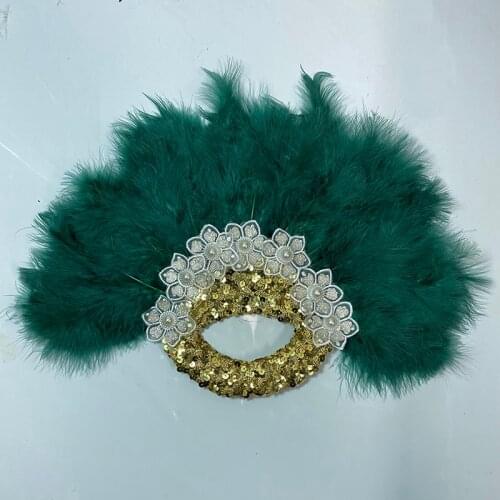 1Pc/bag African Turkey Feather Hand Fan Handmade Fans for Party&Wedding Decoration Hand Fan with Stones Double-sided Feather Fan