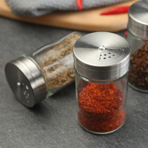 Rotating stainless steel lid clear glass seasoning jar bottle kitchen supplies glass sealed seasoning bottle Glass seasoning
