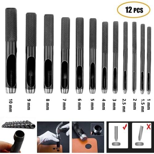 High Quality Leather Craft Punching Machine Steel Circular Hollow Hole 12 Pieces Belt Punching Tool Diy Craft Leather Tool Set