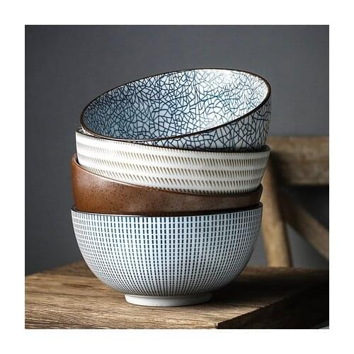 8 inch Japanese Ramen Bowl Ceramic Noodle Bowl Stripe Design Large Soup Bowl Restaurant Household Retro Bowl Dinnerware