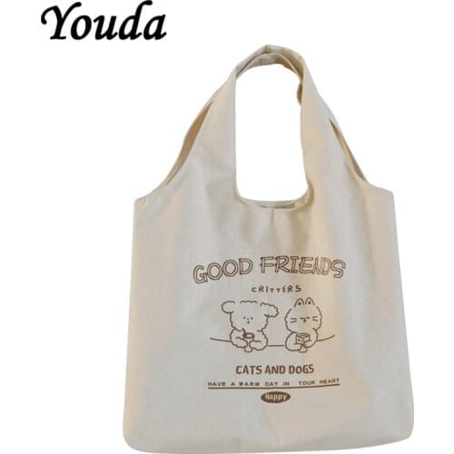 Youda Women Japanese Canvas Shoulder Bag Simple Canvas Handbag Tote Large Capacity Printing Shopping Bag Cute Bookbags For Girls