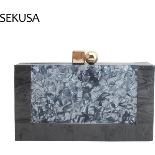 Lock Metal Chain Shoulder Evening Bags Grey Color Party Wedding Bridal Day Clutch Flap Acrylic Gift Dress Purse