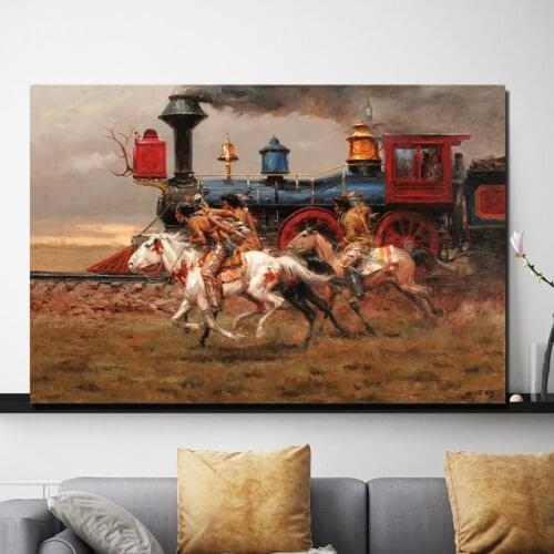 Western Horse Train Poster Cowboy Canvas Painting Bedroom Wall Art Decoration Pictures For Living Room Home Decor