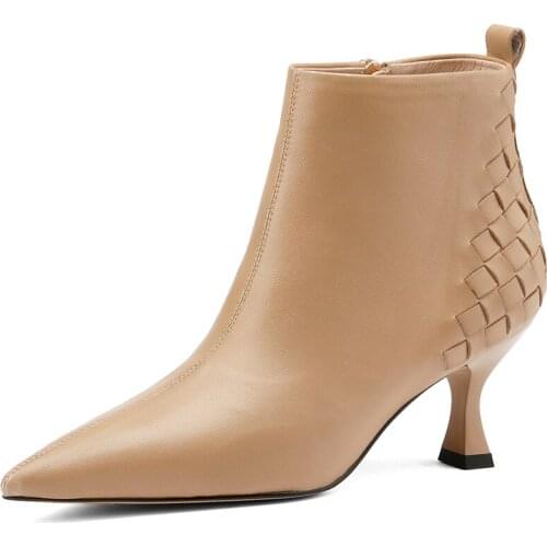 Autumn Winter Ankle Women Modern Boots Shoe Genuine Leather Elegant High Heels Short Plush Footwear Boot Black Brown Shoes A81