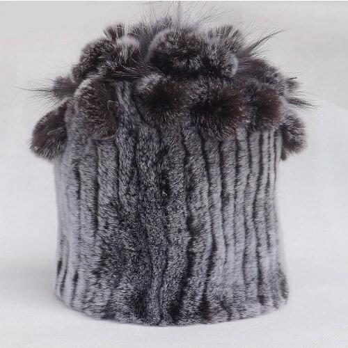 Womens Winter Hats Rex Rabbit Fur Cap Knitt Floral Beanies Bonnets And Headdresses Female Real Fur Headgear Hats For Women